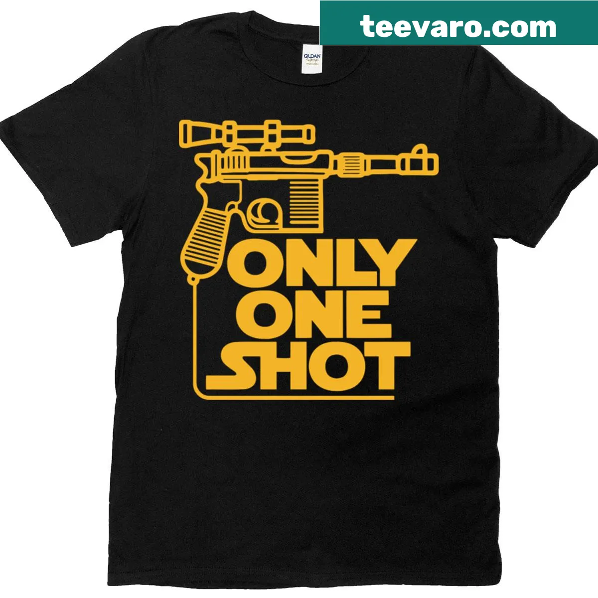 Funny blaster quote on a sci-fi inspired T-shirt — on a men's t-shirt
