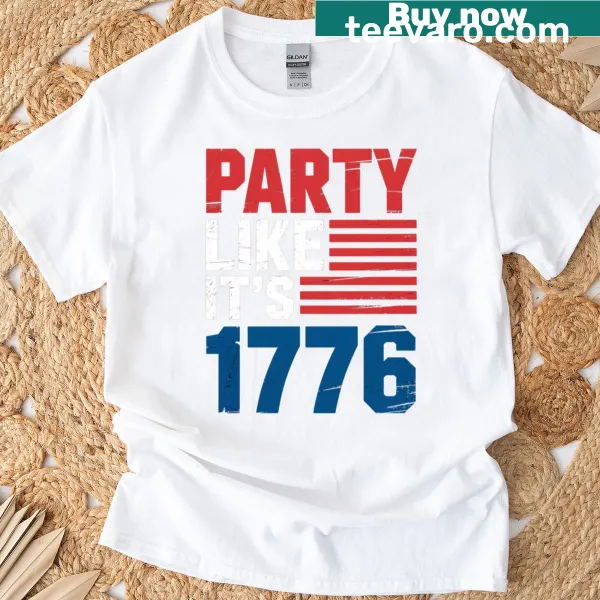 T-shirt with 'Party Like It's 1776' phrase celebrating American independence