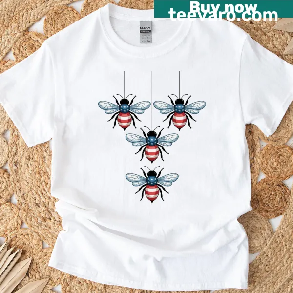Patriotic bee t-shirt with American flag design for Fourth of July