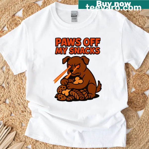 Funny Paws Off My Snacks t-shirt with bold typography