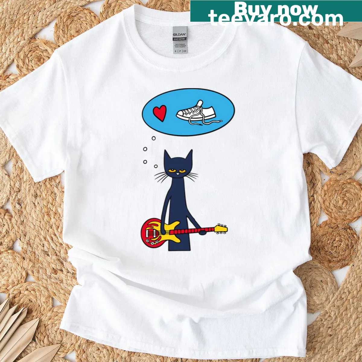 T-shirt featuring Pete the Cat engaging with reading and music. — on a men's t-shirt