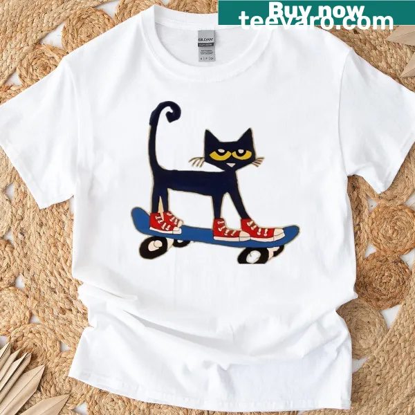 Pete The Cat skateboard themed t-shirt with playful illustration
