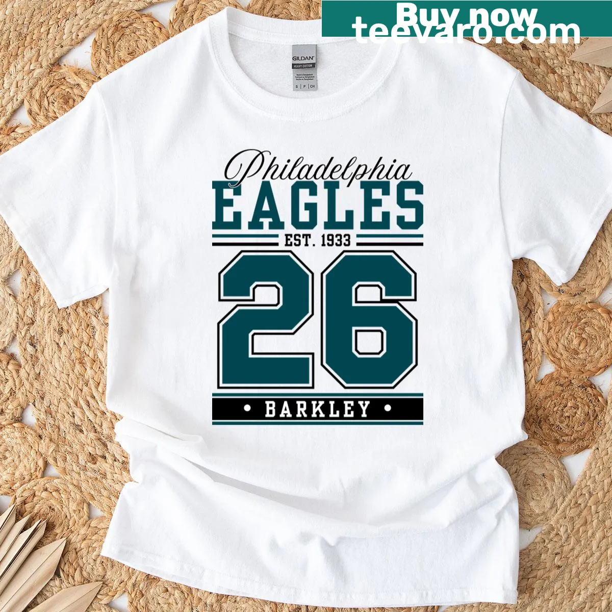 Philadelphia Barkley football t-shirt with number 26 graphic — on a men's t-shirt