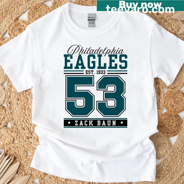 Philadelphia football t-shirt featuring the number 53 for Baun