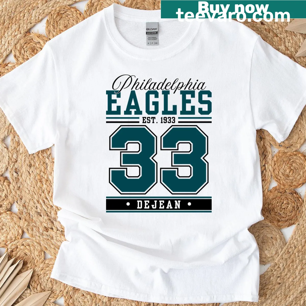 T-shirt honoring Philadelphia football player Dejean 33 — on a men's t-shirt