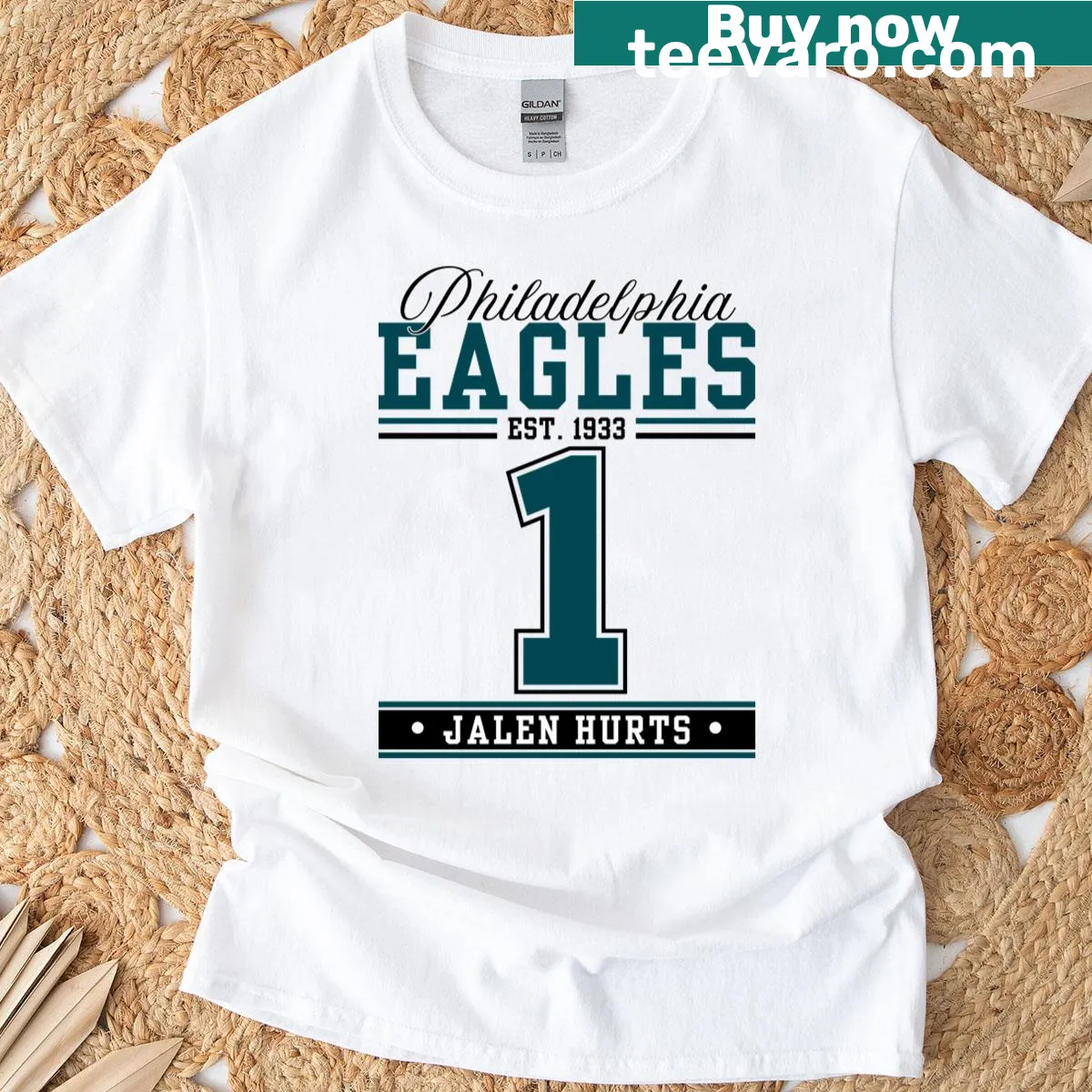 Philadelphia Hurts football player themed t-shirt with simple typography — on a men's t-shirt