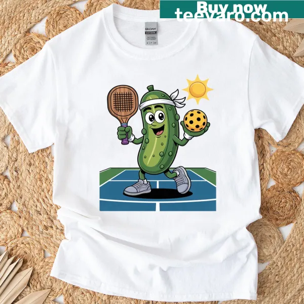 Illustrated pickleball paddle and ball on the T-shirt