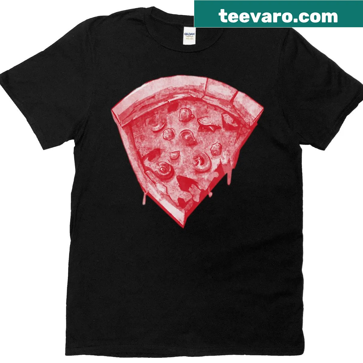 Graphic of a pizza slice on casual t-shirt — on a men's t-shirt