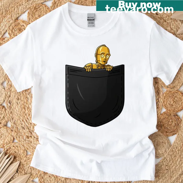 T-shirt with a pocket design of a quirky protocol droid