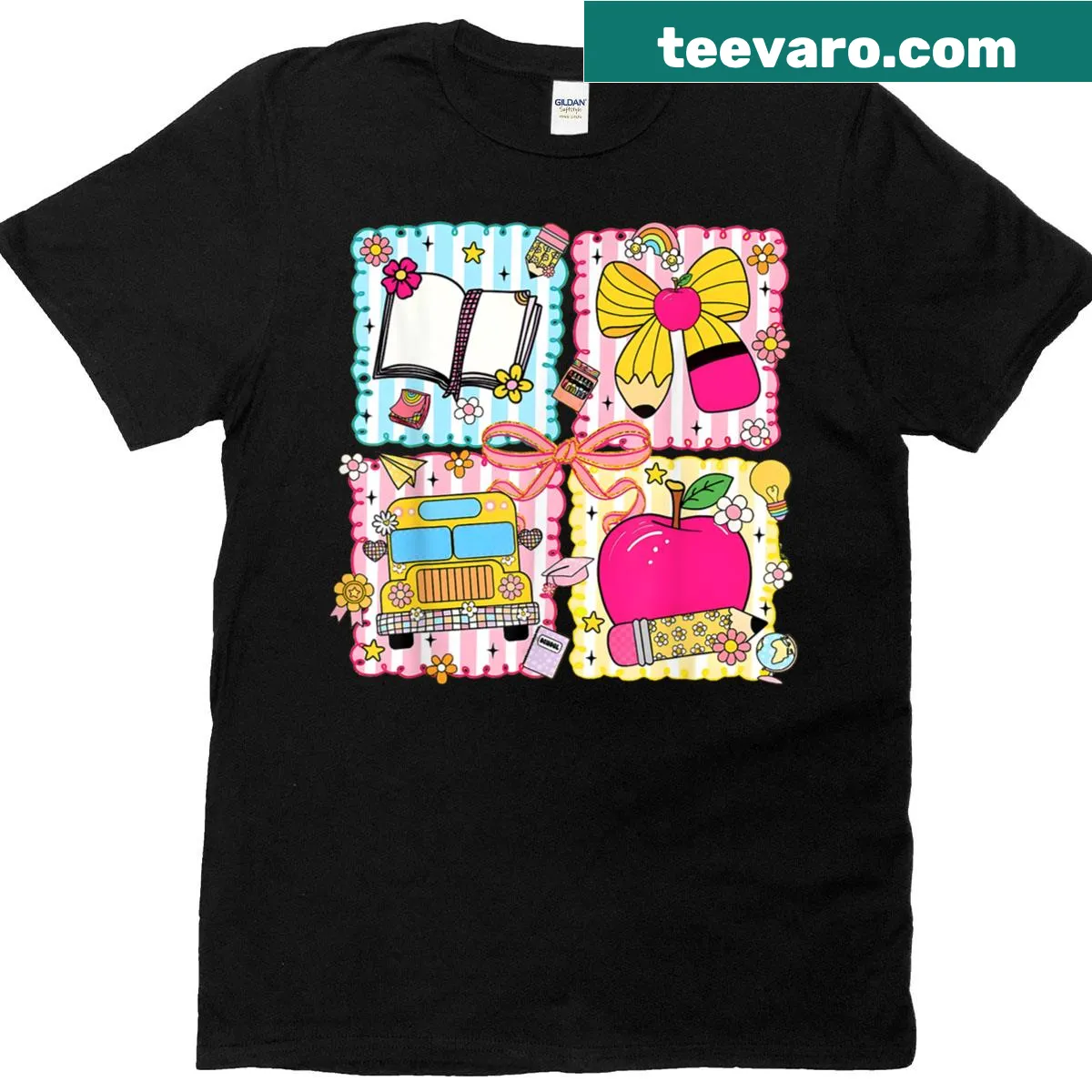 Preppy T-shirt for teachers featuring cheerful back-to-school graphics — on a men's t-shirt