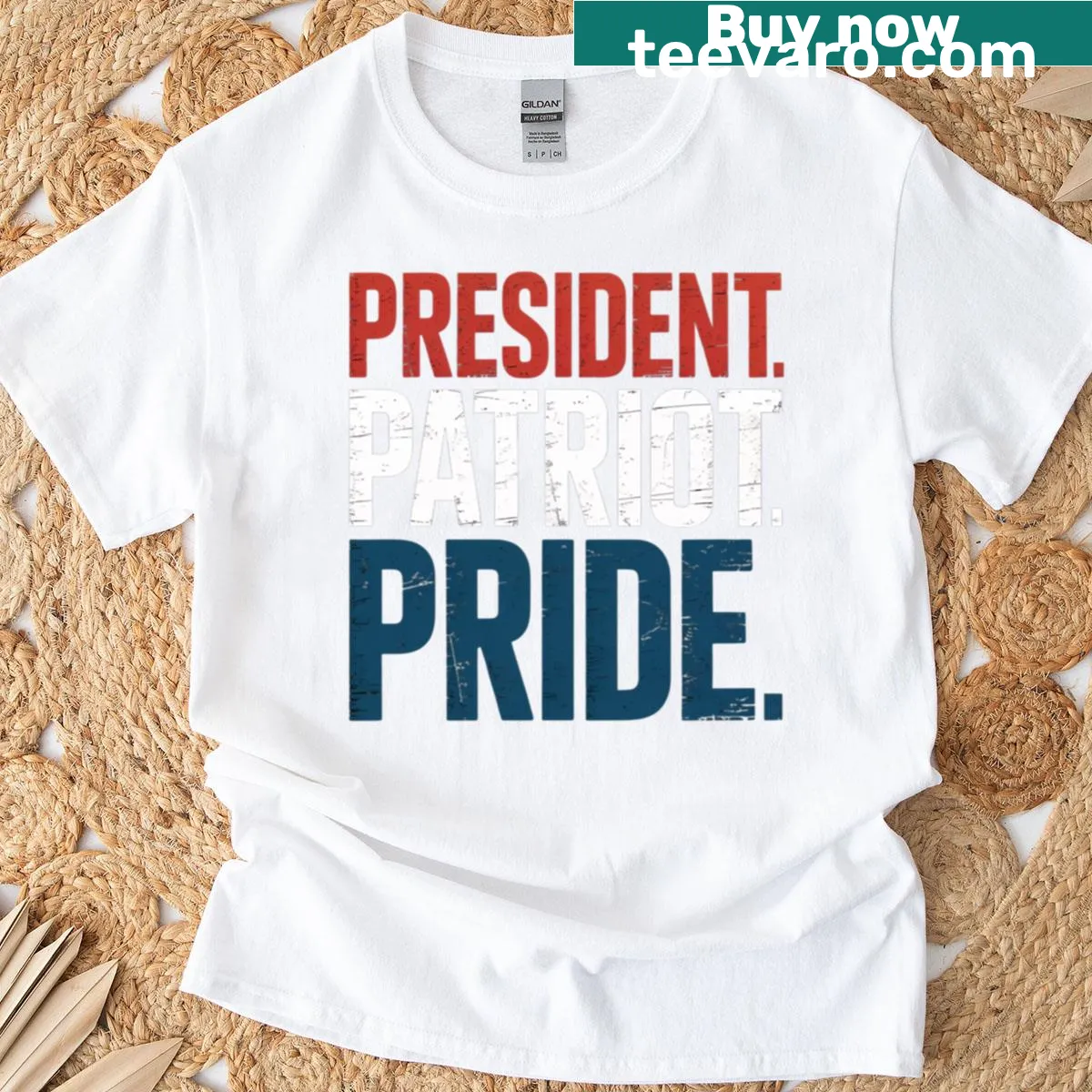 Patriotic T-shirt with bold text expressing President pride — on a men's t-shirt