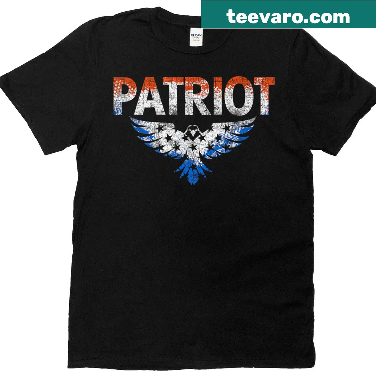 Grunge-style T-shirt with an eagle and American flag graphic — on a men's t-shirt
