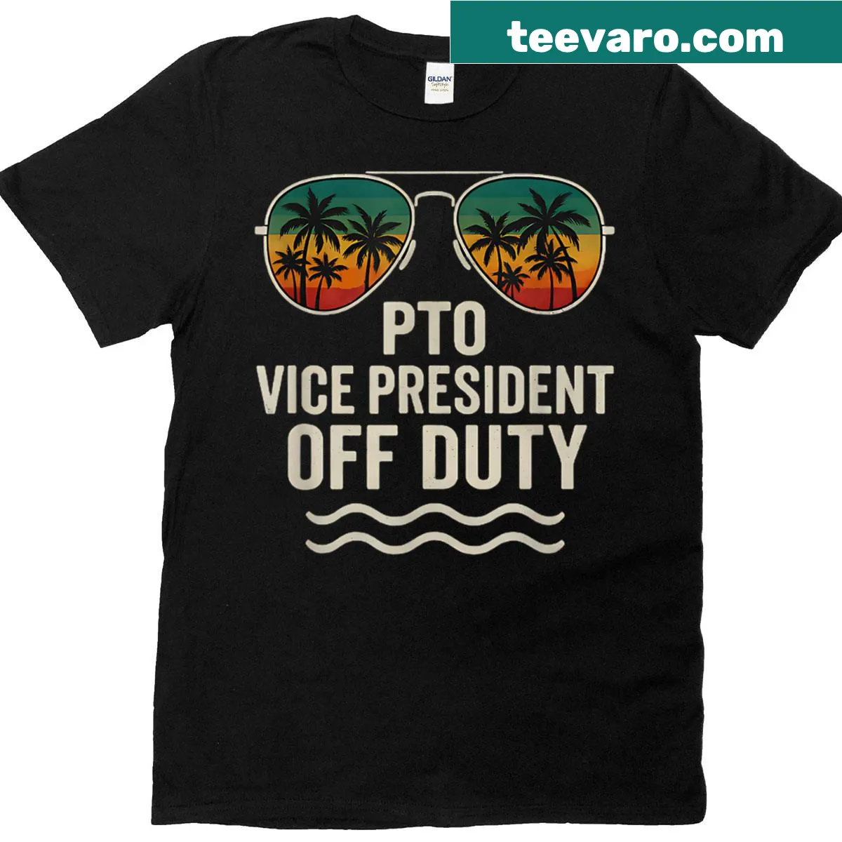 Funny typography T-shirt stating 'PTO Vice President Off Duty' — on a men's t-shirt