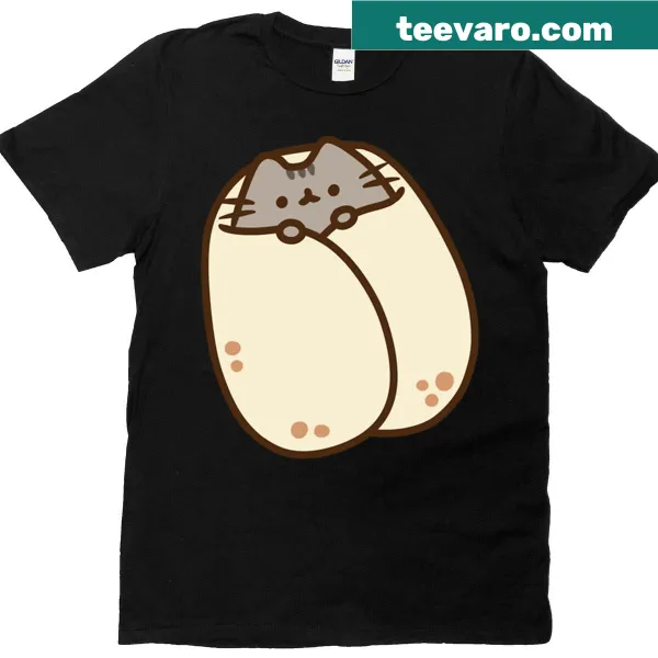 Adorable Pusheen T-shirt featuring a cute cat wrapped in a cozy design