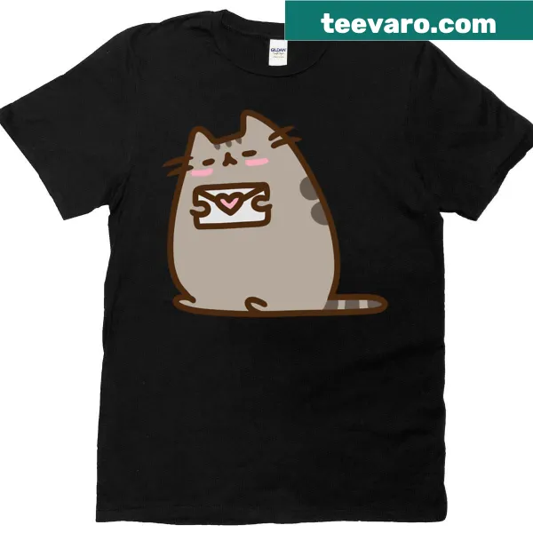 Pusheen sending a love letter illustration on t-shirt