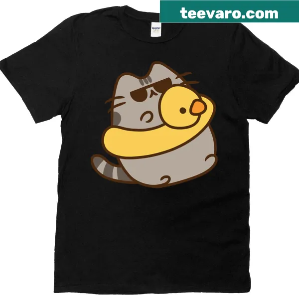 Pusheen cat on a floatie, illustrated in a fun summer design