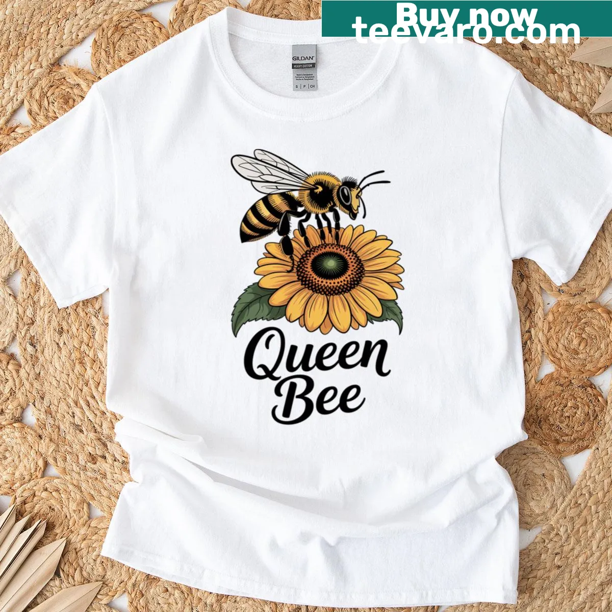 Queen bee and sunflower graphic T-shirt for women beekeepers — on a men's t-shirt