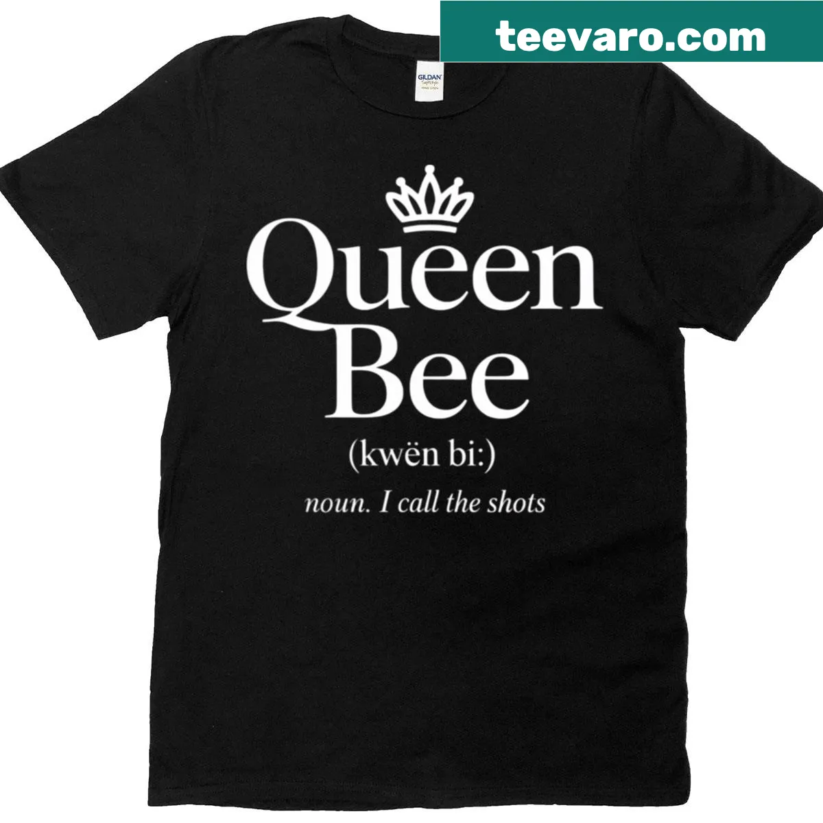 Typography design reading 'Queen Bee' with a crown on t-shirt — on a men's t-shirt