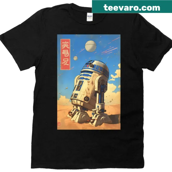 Manga-inspired R2-D2 graphic on a t-shirt