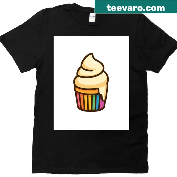 Cute rainbow cupcake graphic on a dessert T-shirt