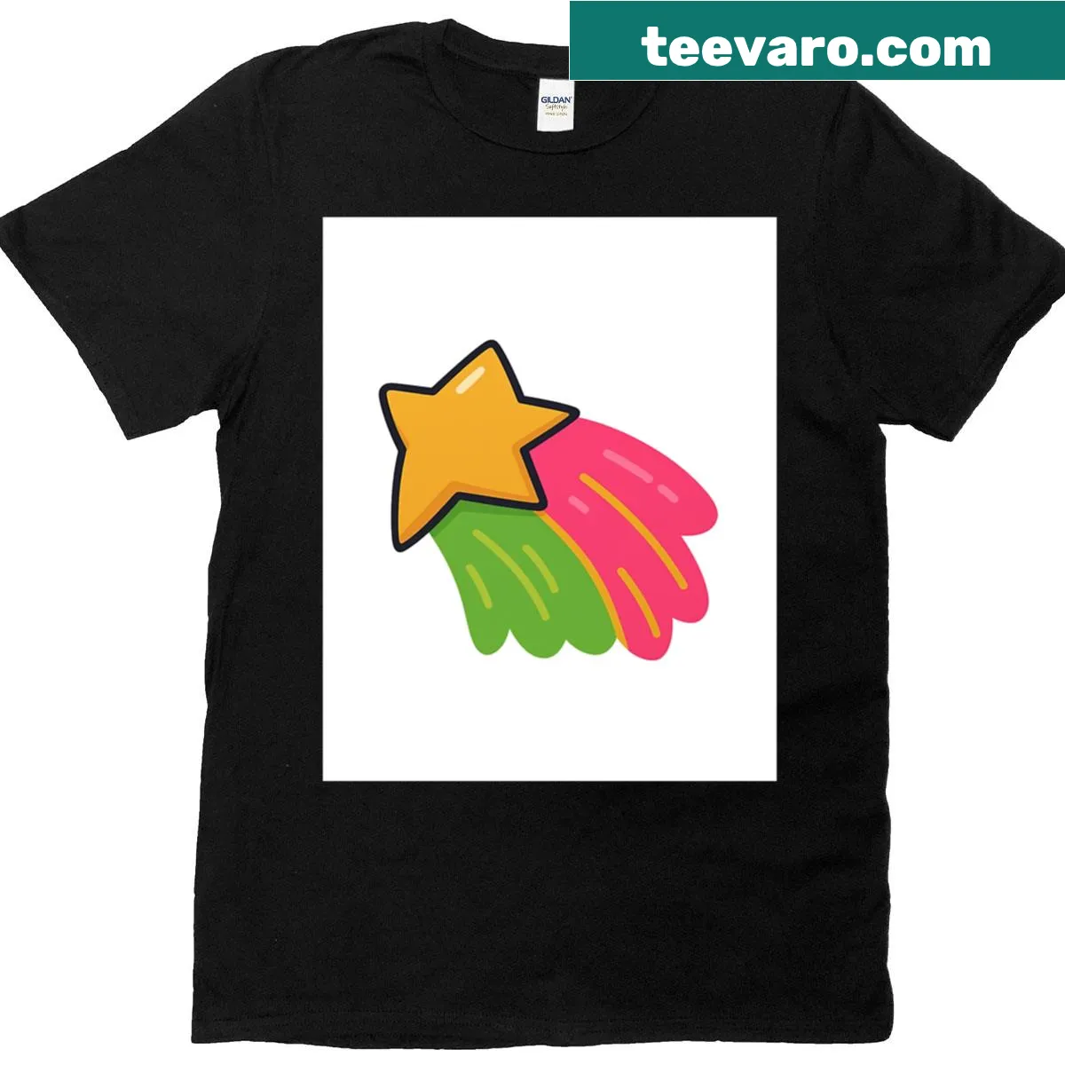 Kawaii shooting star graphic on a colorful T-shirt — on a men's t-shirt