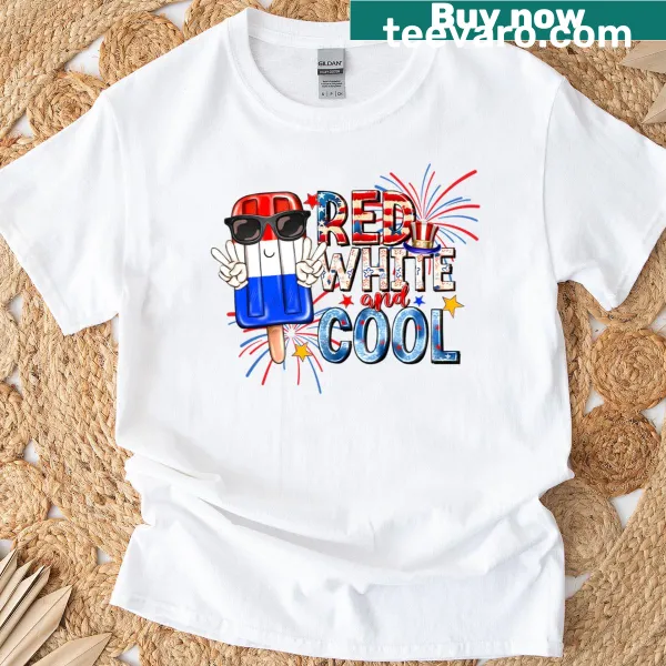 Illustrated popsicle with red, white, and blue text for 4th of July