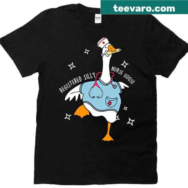 Cartoon goose dressed as a nurse with the text 'Registered Silly Nurse'