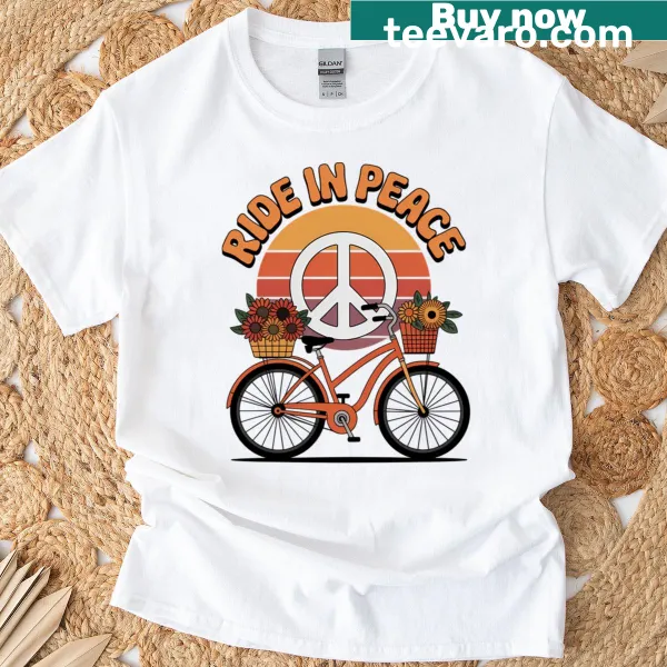 Illustration of a bicycle with flowers and a sunset on a T-shirt