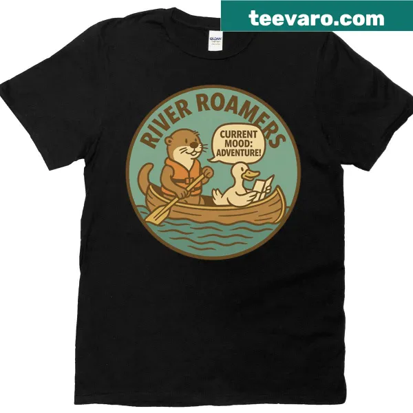 Adventure-themed canoeing t-shirt with River Roamers design