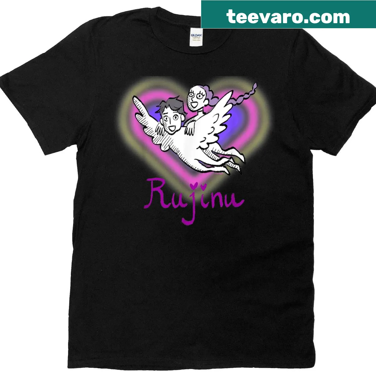 Minimalist officially licensed Rujinu design t-shirt — on a men's t-shirt