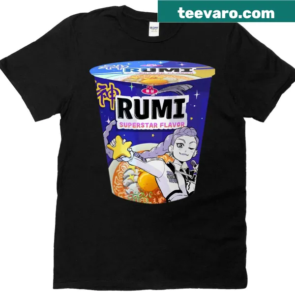 Kpop-inspired Rumi t-shirt with ramen and demon hunters design