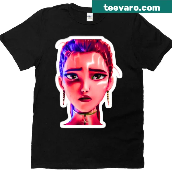 Rumi character with demon stripes illustrated on T-shirt
