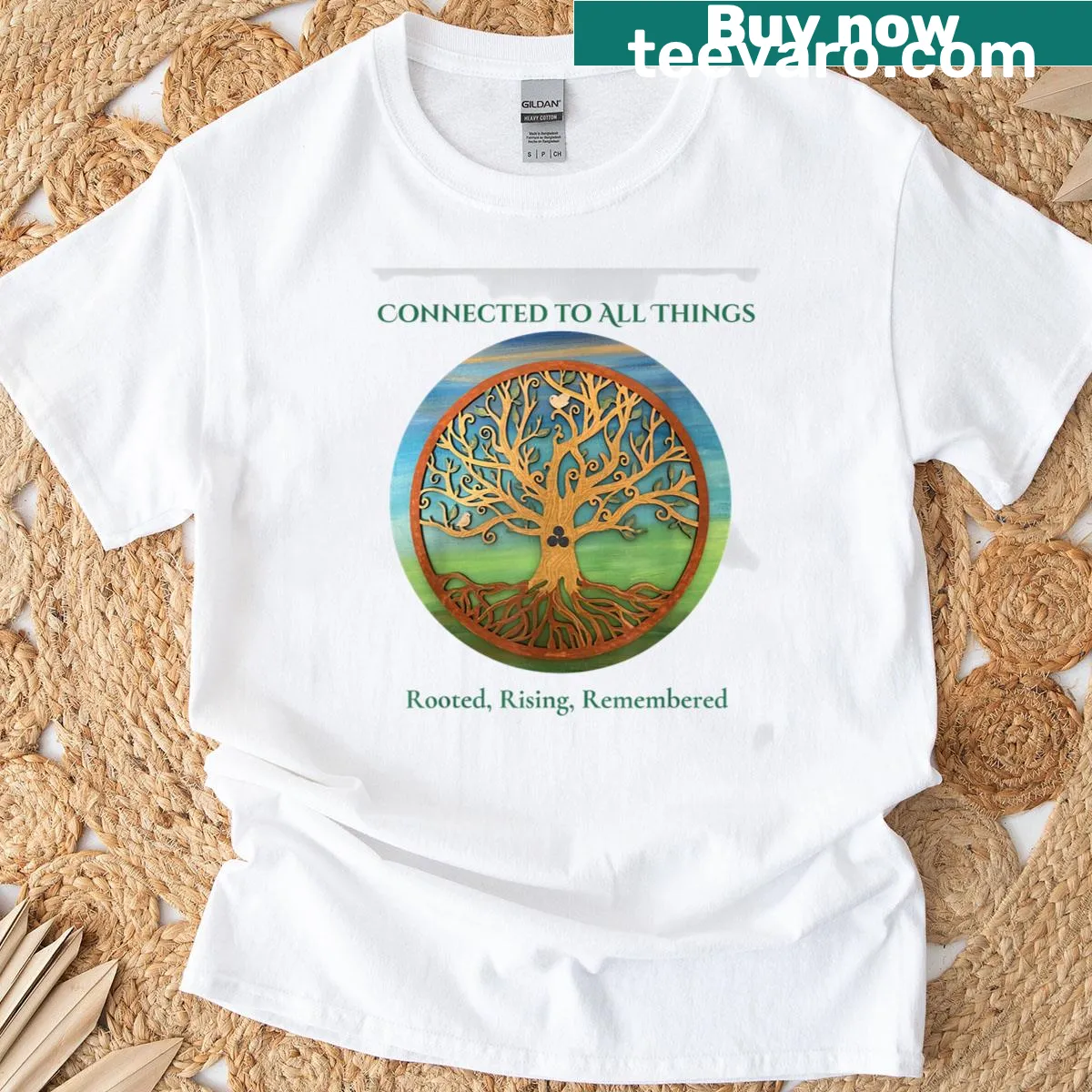 Illustrated t-shirt featuring the Sacred Tree of Life design — on a men's t-shirt
