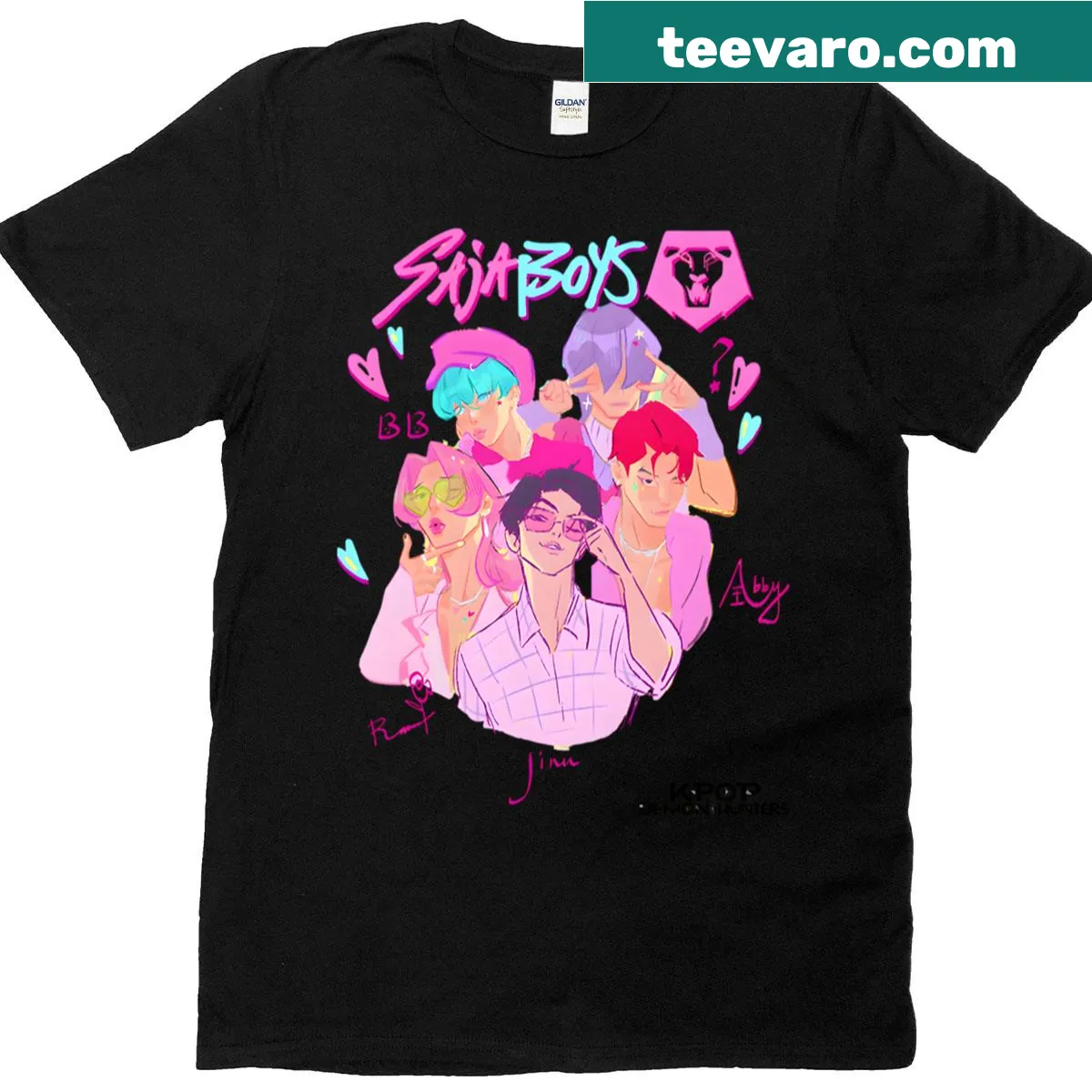 Kpop Saja Boys demon hunters illustration t-shirt — on a men's t-shirt