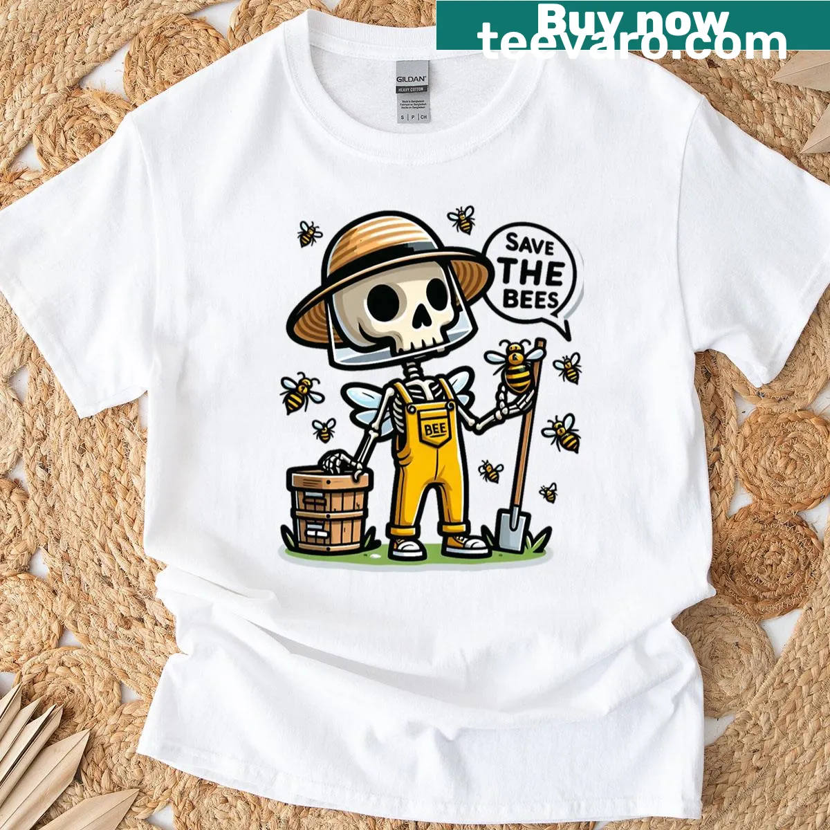 Illustration of a bee supporting nature conservation on a T-shirt — on a men's t-shirt