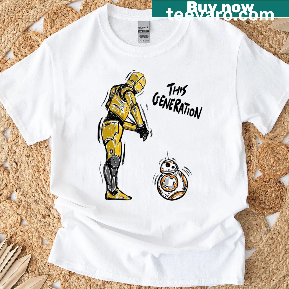 T-shirt featuring a bold 'Droids This Generation' text — on a men's t-shirt