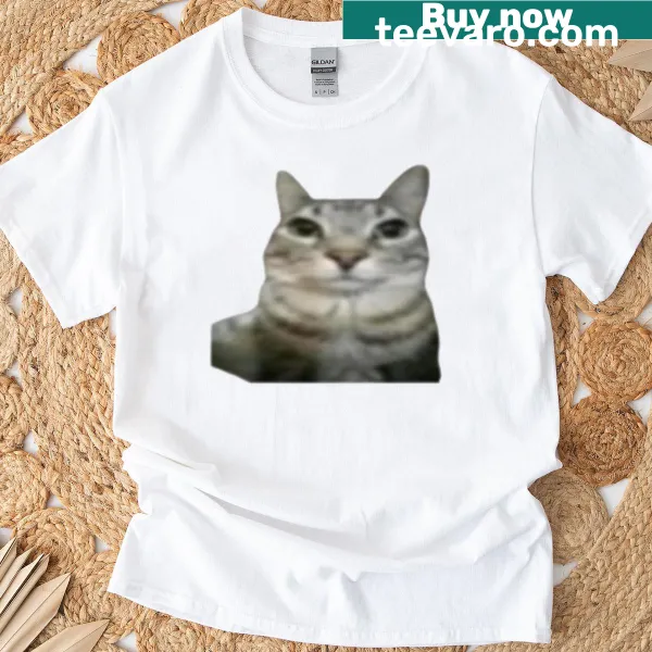 Cartoon graphic of a silly cat on a T-shirt