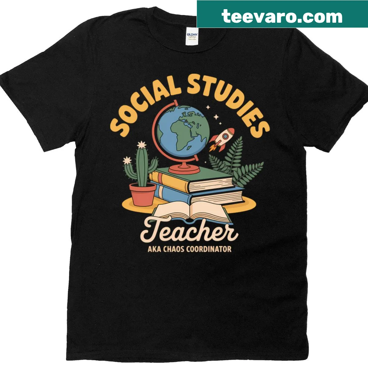Funny Social Studies Teacher T-shirt with 'Chaos Coordinator' quote — on a men's t-shirt