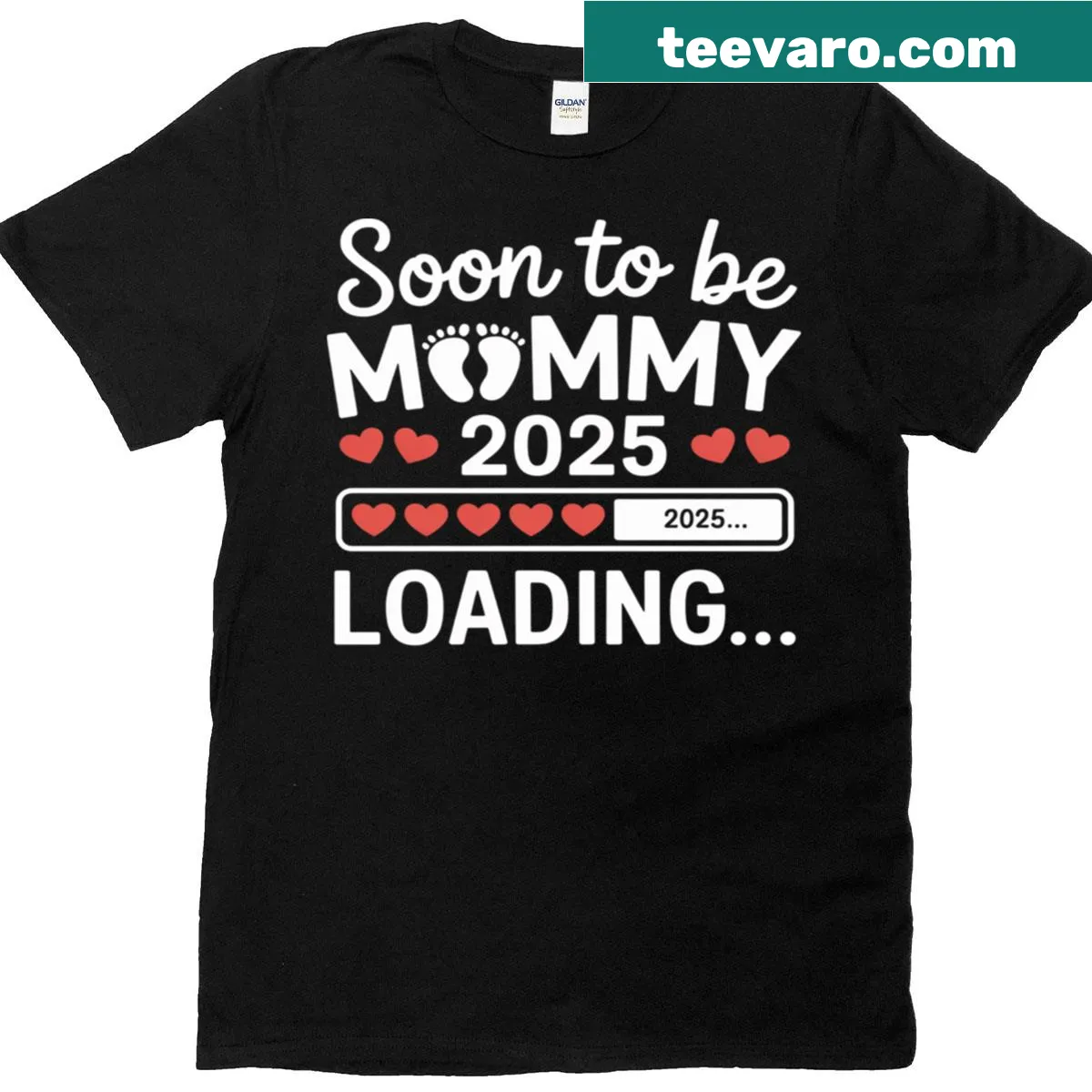 T-shirt announcing 'Soon To Be Mommy Est 2025' with loading graphic — on a men's t-shirt