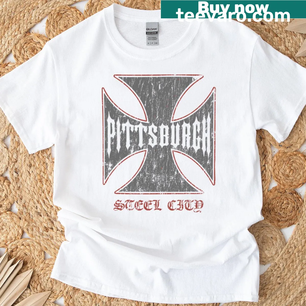 T-shirt with 'Steel City Strength' motivational text — on a men's t-shirt