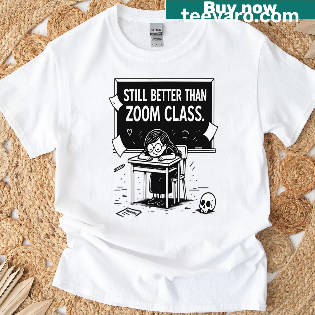 Funny school life chaos design t-shirt with text — on a men's t-shirt