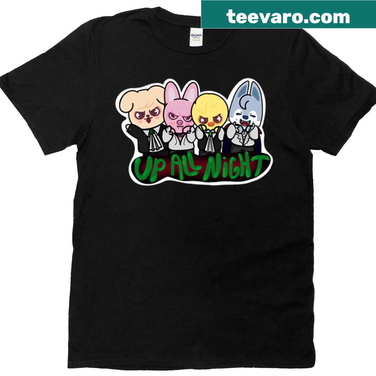 Oversized T-shirt with Stray Kids in a vampire theme — on a men's t-shirt