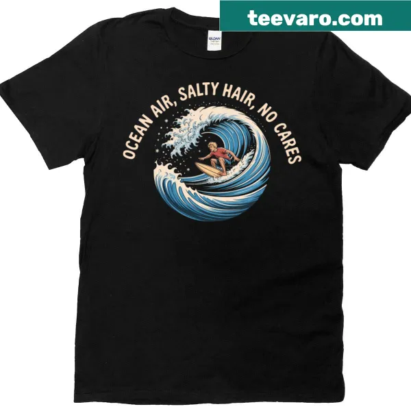 T-shirt with an illustration of a beach scene focusing on adventure and ocean vibes.