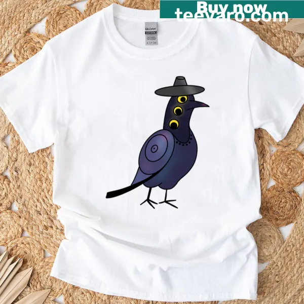 Cartoon crow illustration on a t-shirt for pet lovers