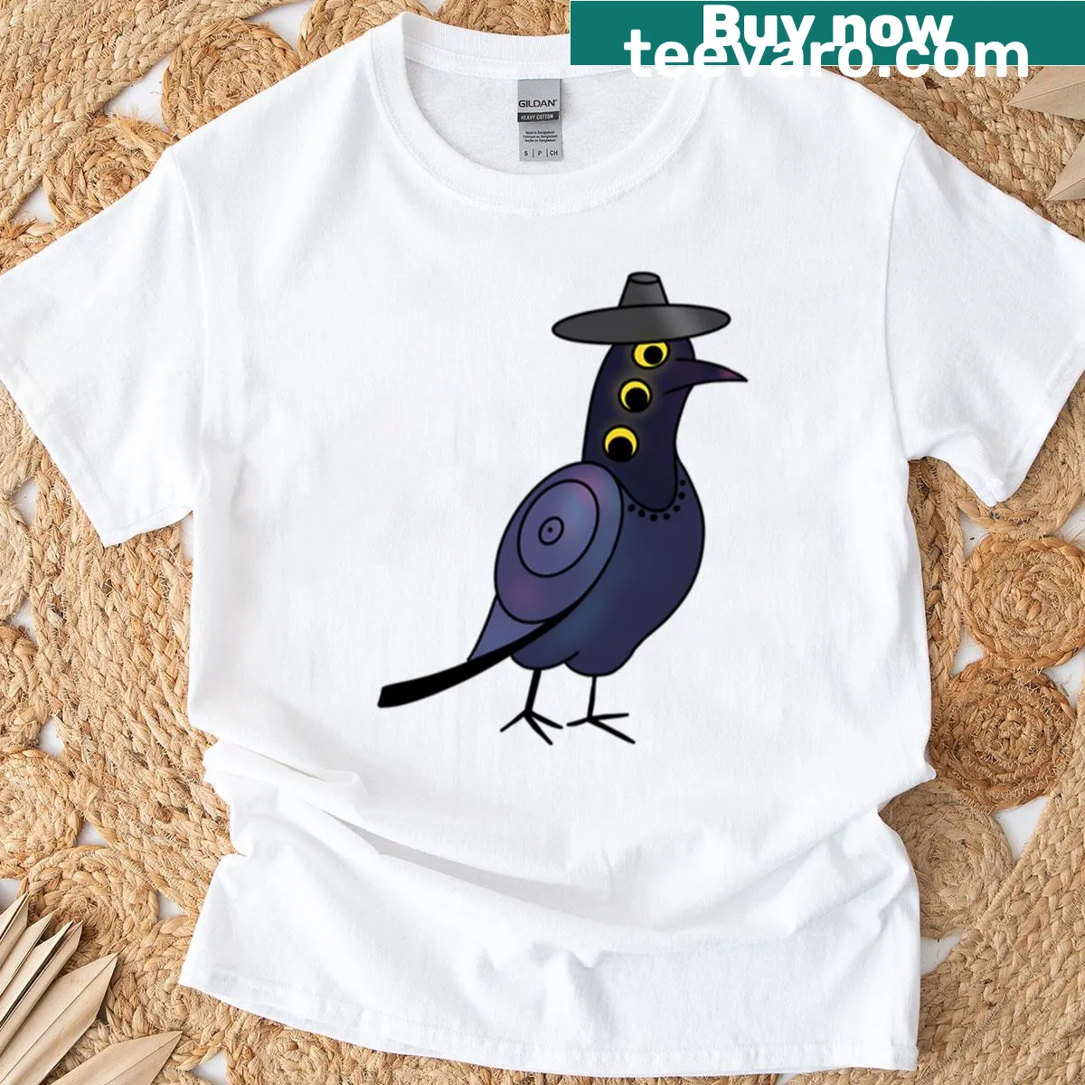 Cartoon crow illustration on a t-shirt for pet lovers — on a men's t-shirt