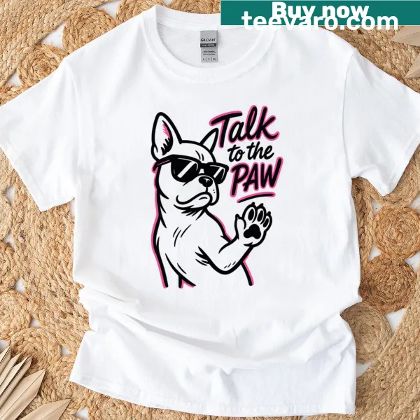 Oversized T-shirt with playful 'Talk To The Paw' text and paw print