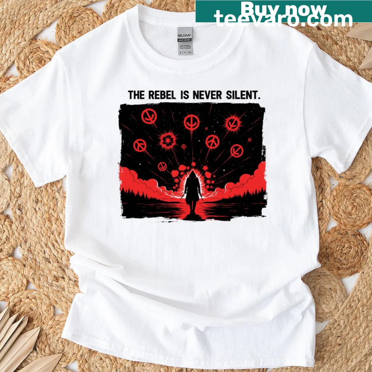 Edgy T-shirt featuring captivating typography for a silent rebel — on a men's t-shirt