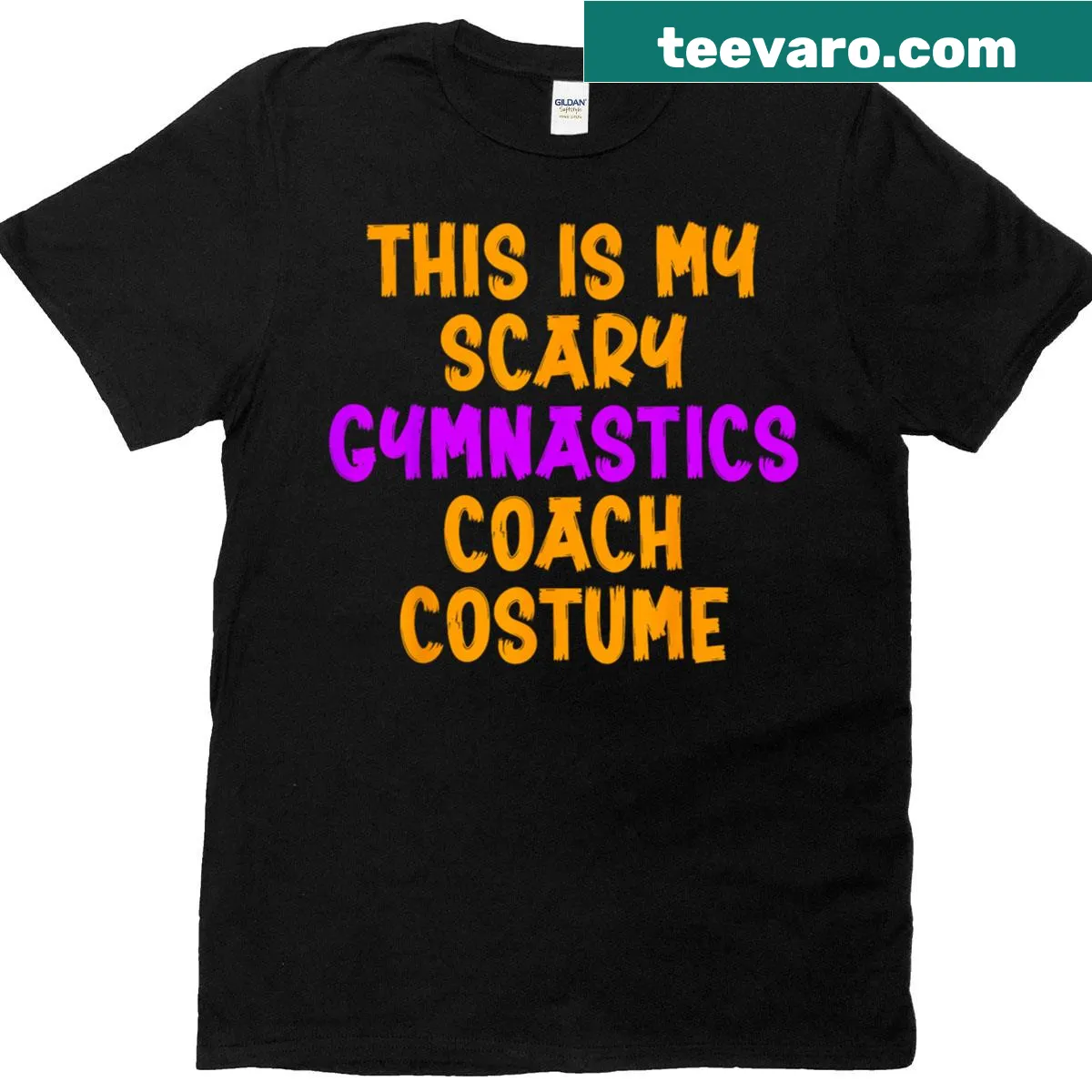 Funny Halloween T-shirt with 'Scary Gymnastics Coach' text — on a men's t-shirt
