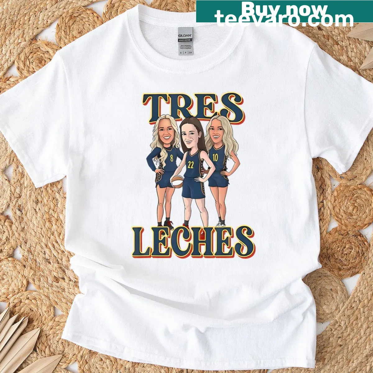 Women's basketball t-shirt with Tres Leches graphic — on a men's t-shirt