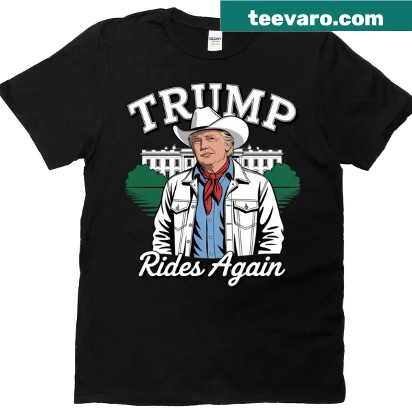 T-shirt with a graphic of Cowboy Donald Trump riding